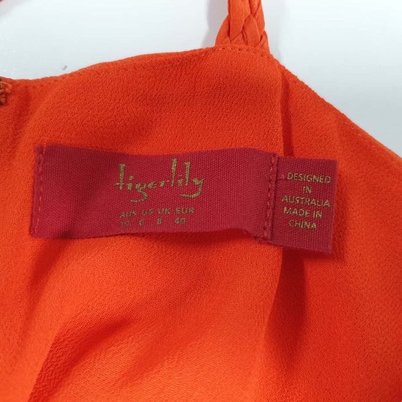 TIGERLILY Silk Orange High Neck Racer Back Wrap Mini Dress - Picture 10 of 11